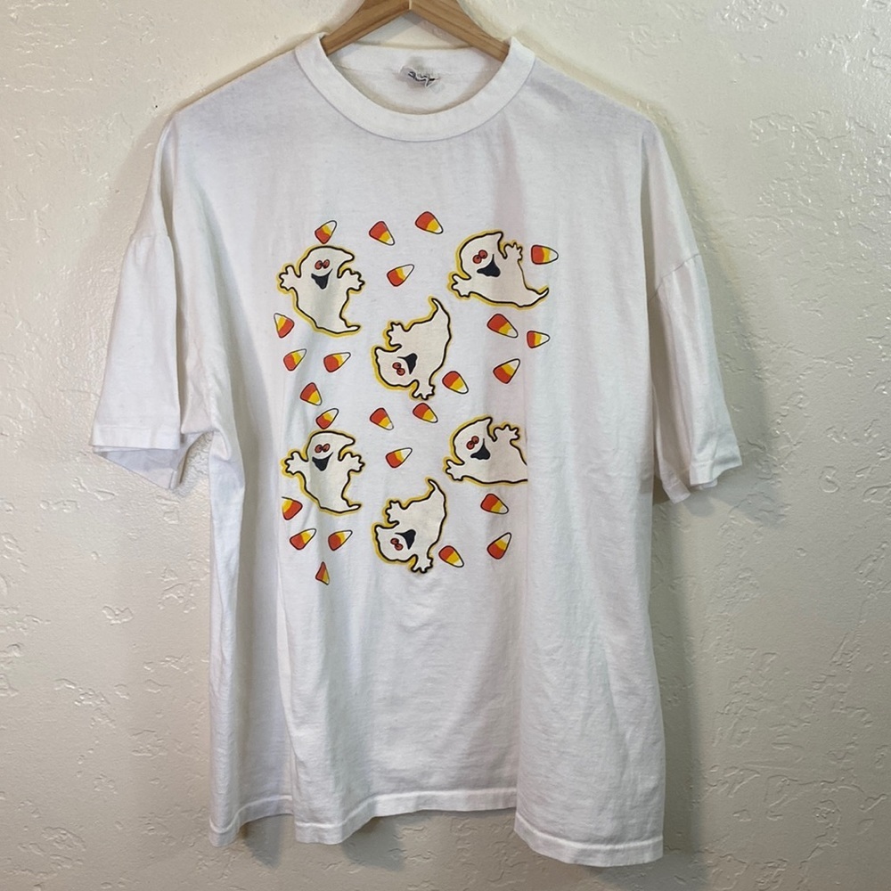 Vintage Ghost Candy Corn Halloween Single Stitch T-Shirt